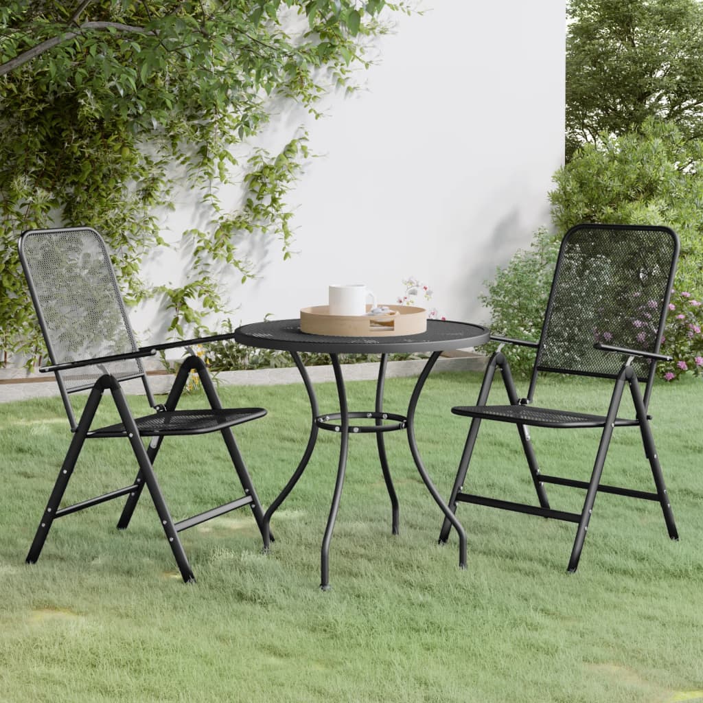 3 Piece Garden Dining Set Expanded Metal Mesh Anthracite - Tyrell & Tyrell
