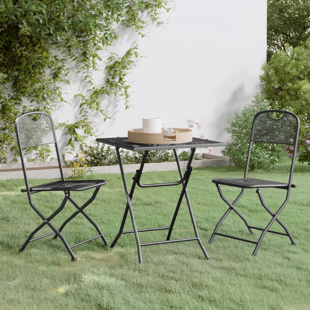 3 Piece Garden Dining Set Expanded Metal Mesh Anthracite - Direct Imports
