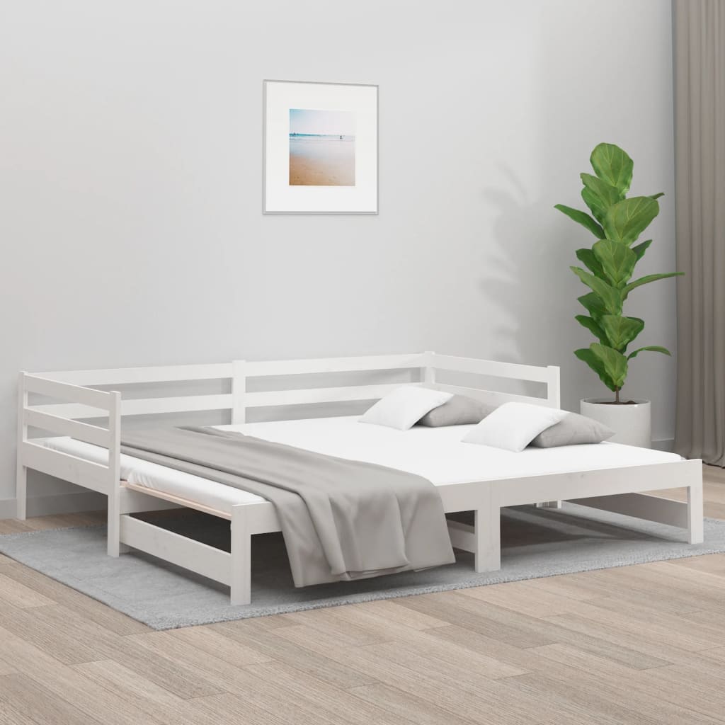 Pull-out Day Bed White 2x(90x190) cm Solid Wood Pine - Decor Base