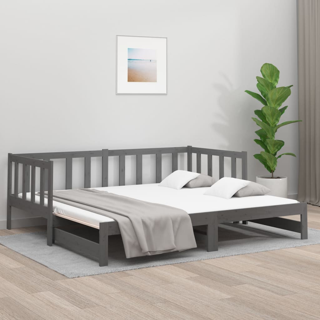 Pull-out Day Bed Grey 2x(90x190) cm Solid Wood Pine - R and M Furniture