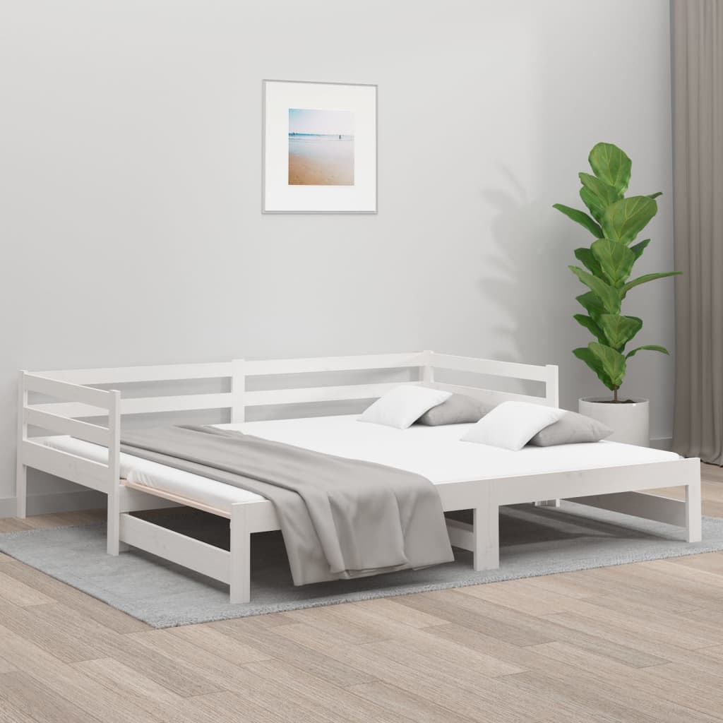 Pull-out Day Bed White 2x(80x200) cm Solid Wood Pine - Decor Base