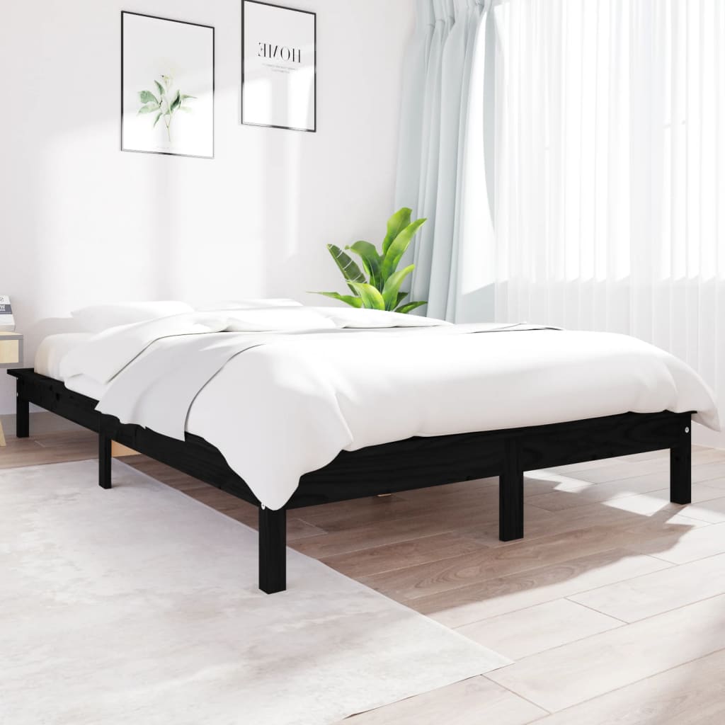 Bed Frame Black 120x200 cm Solid Wood Pine - Brittle & Co