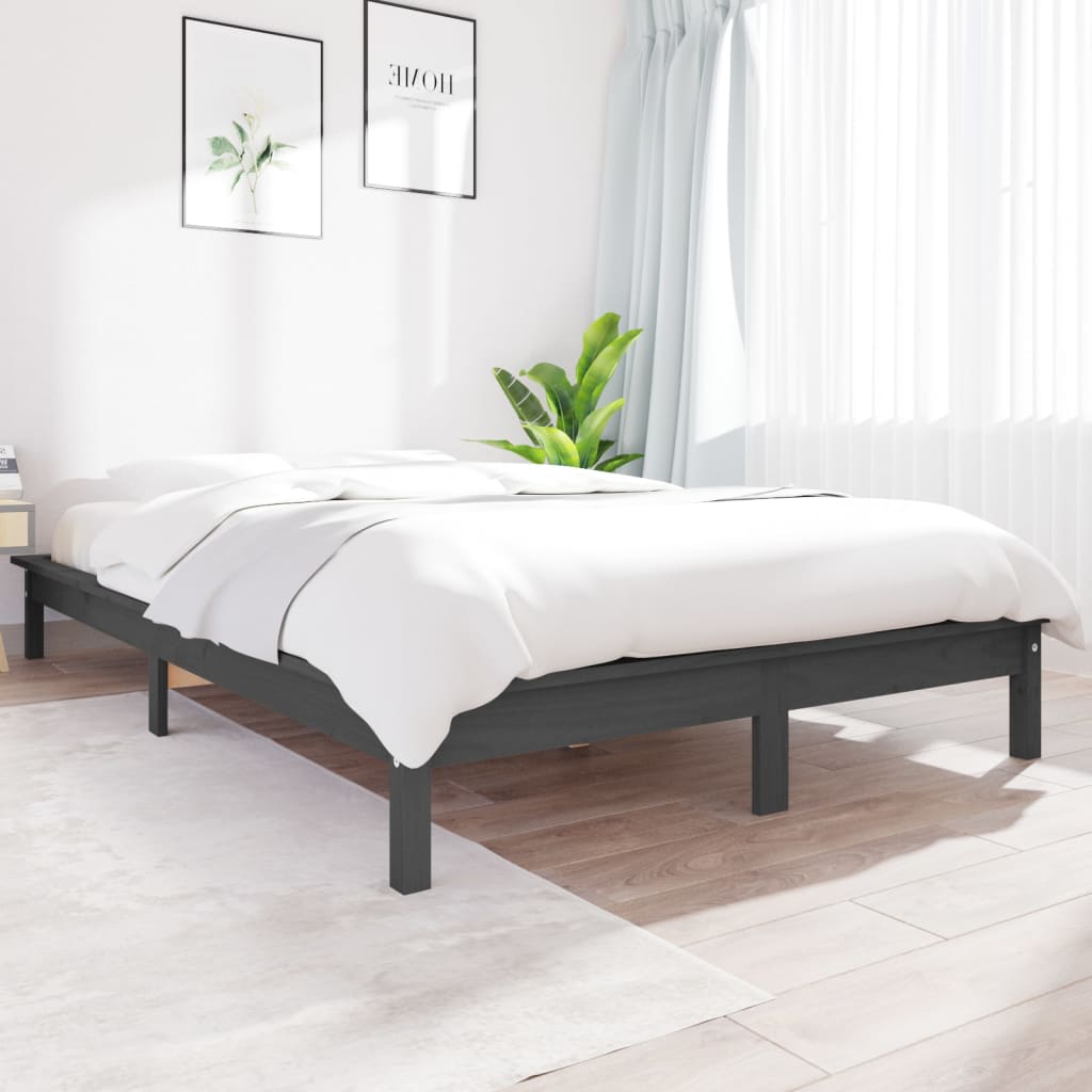 Bed Frame Grey 150x200 cm King Size Solid Wood Pine - Merkel Designers