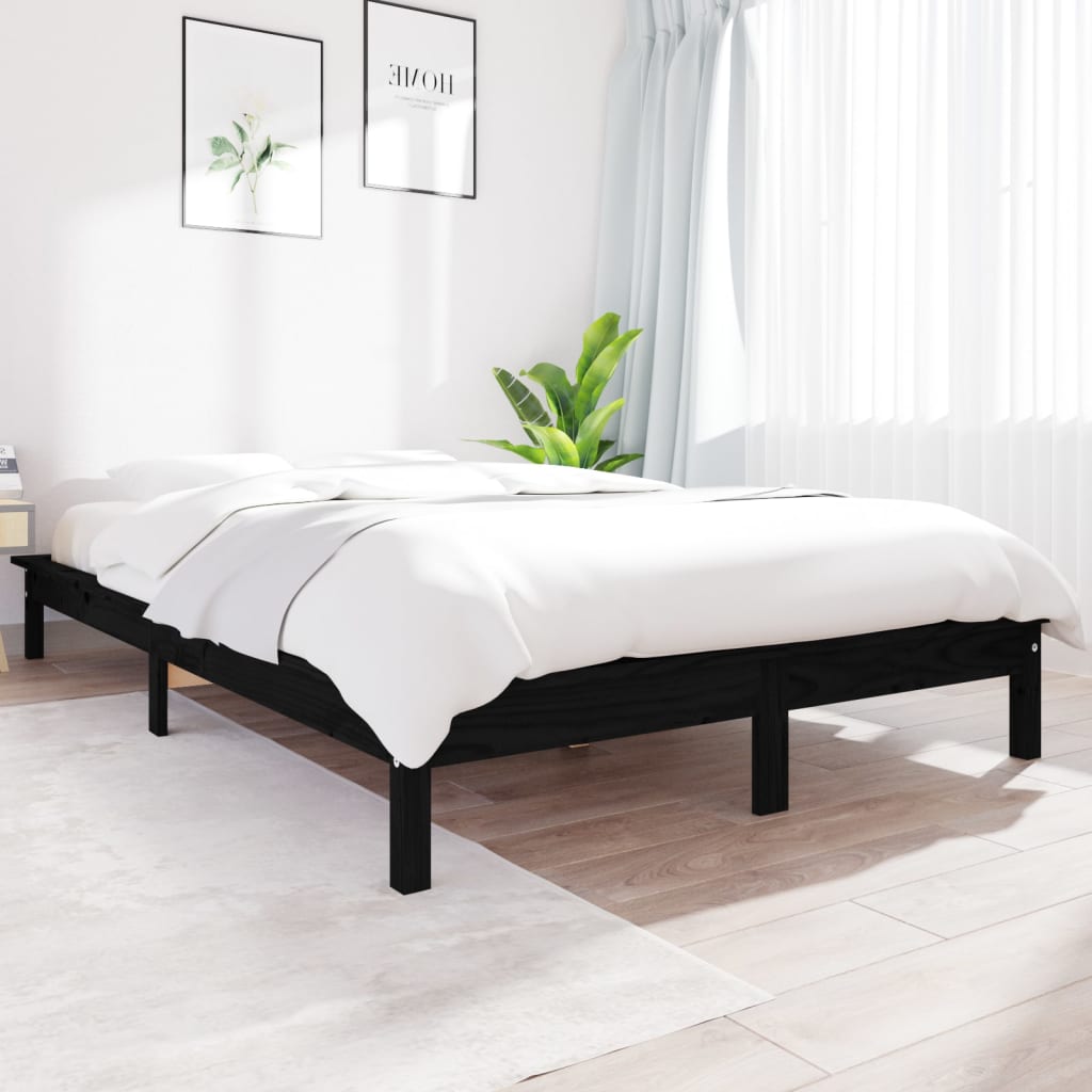 Bed Frame Black 150x200 cm King Size Solid Wood Pine - Direct Imports