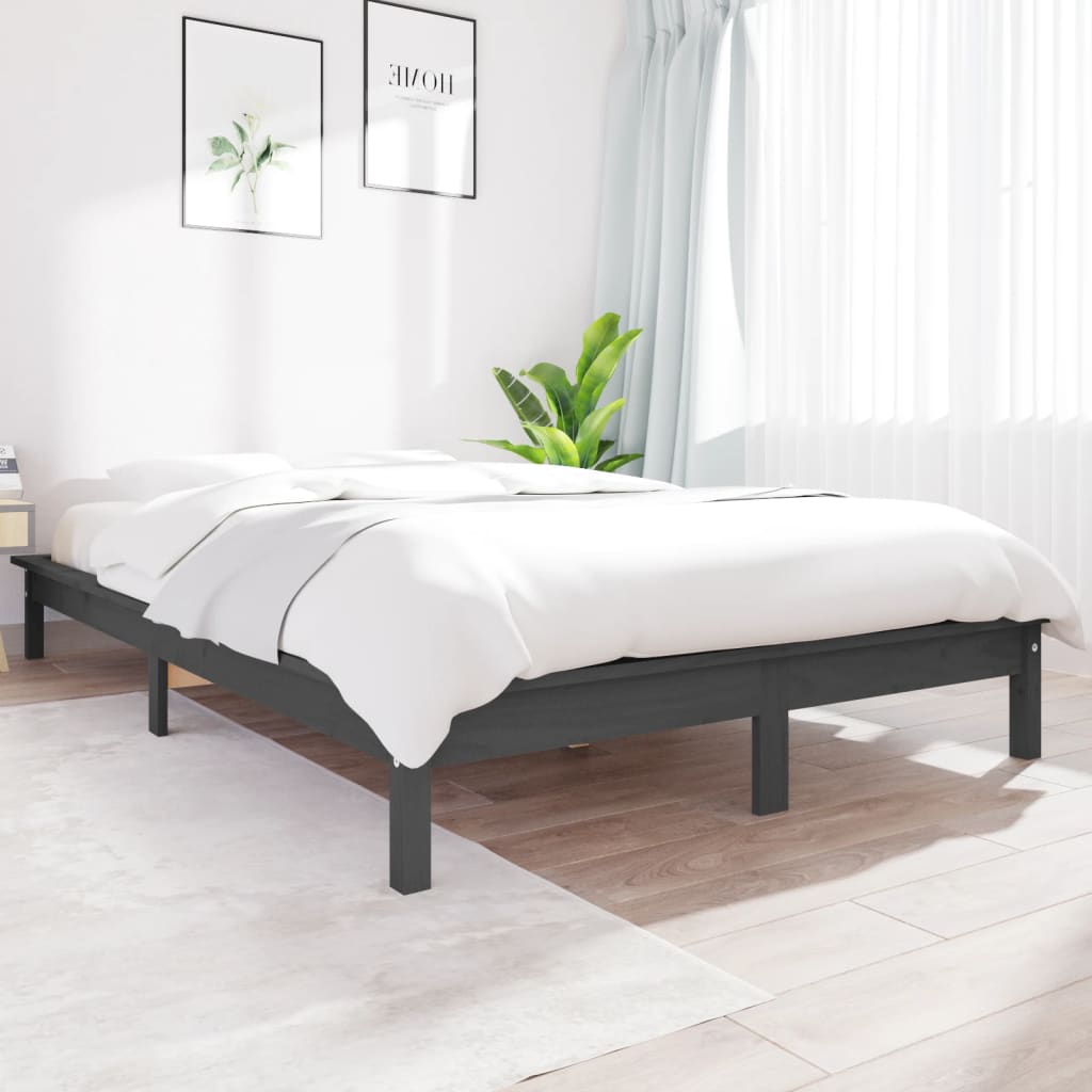 Bed Frame Grey 160x200 cm Solid Wood Pine - Discount Dealers
