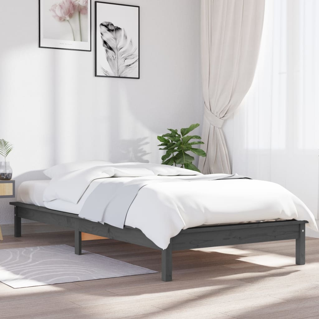Bed Frame Grey 90x190 cm Single Solid Wood Pine - R and M Furniture