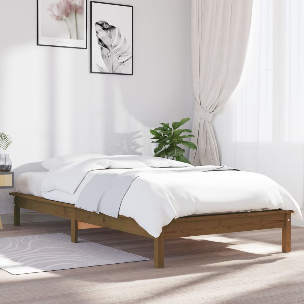 Bed Frame Honey Brown 90x190 cm Single Solid Wood Pine - Unbeatable Bargains