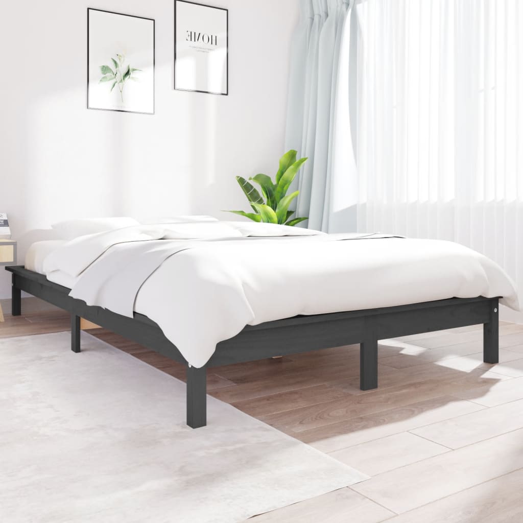 Bed Frame Grey 120x190 cm Small Double Solid Wood Pine - Millennium Furniture