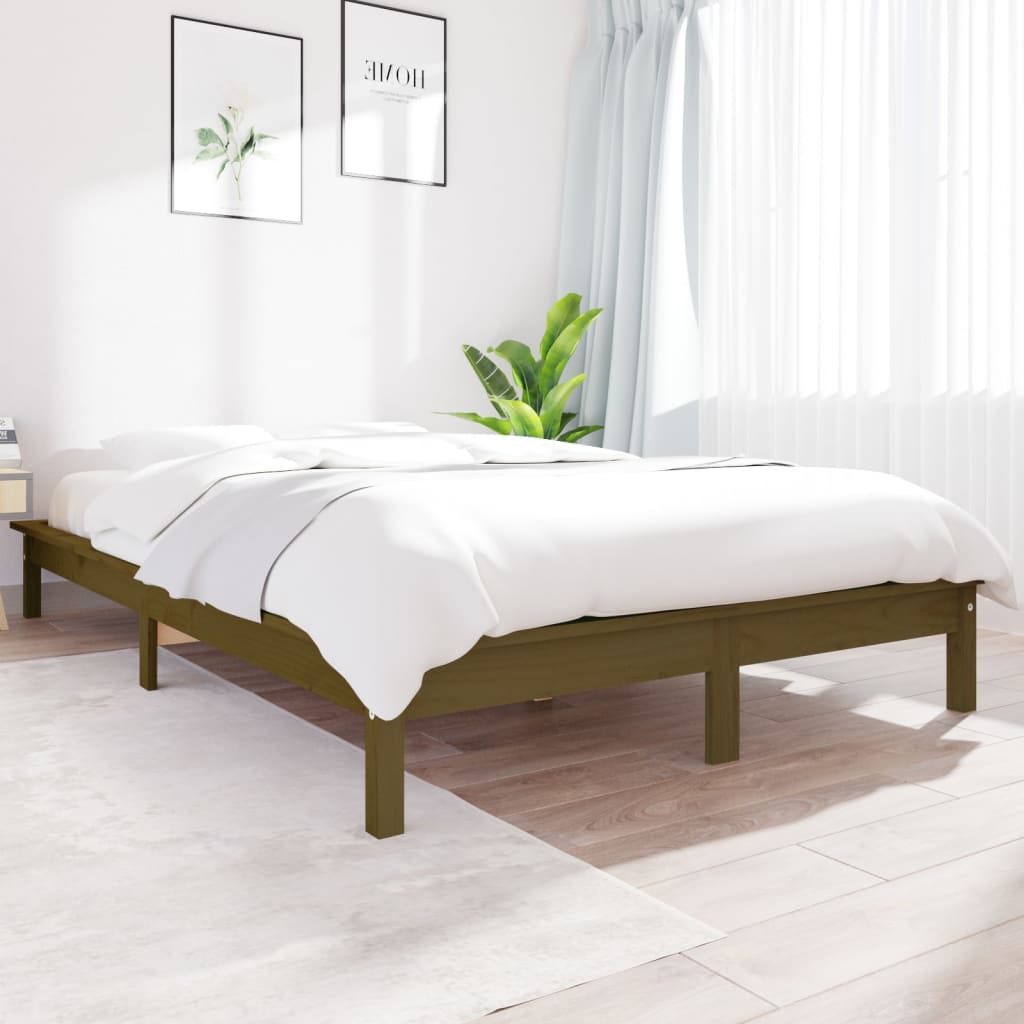 Bed Frame Honey Brown 135x190 cm Double Solid Wood Pine - R and M Furniture