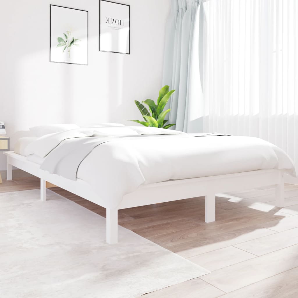 Bed Frame White 140x190 cm Solid Wood Pine - Discount Dealers
