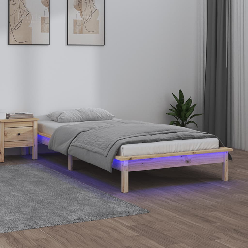 LED Bed Frame 90x200 cm Solid Wood - Discount Dealers