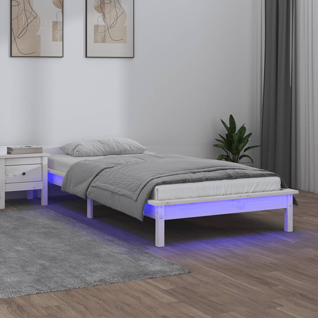 LED Bed Frame White 100x200 cm Solid Wood - Unbeatable Bargains