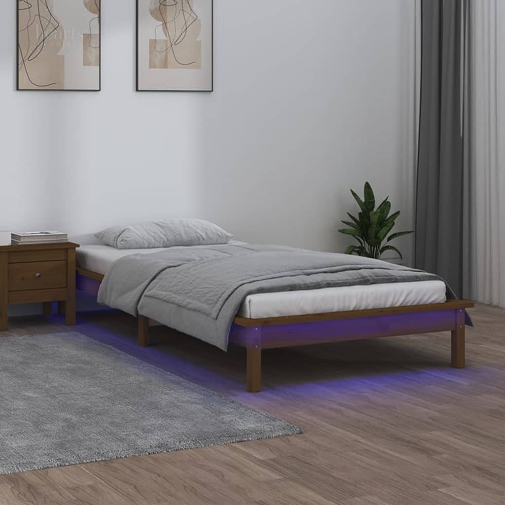LED Bed Frame Honey Brown 100x200 cm Solid Wood - R and M Furniture