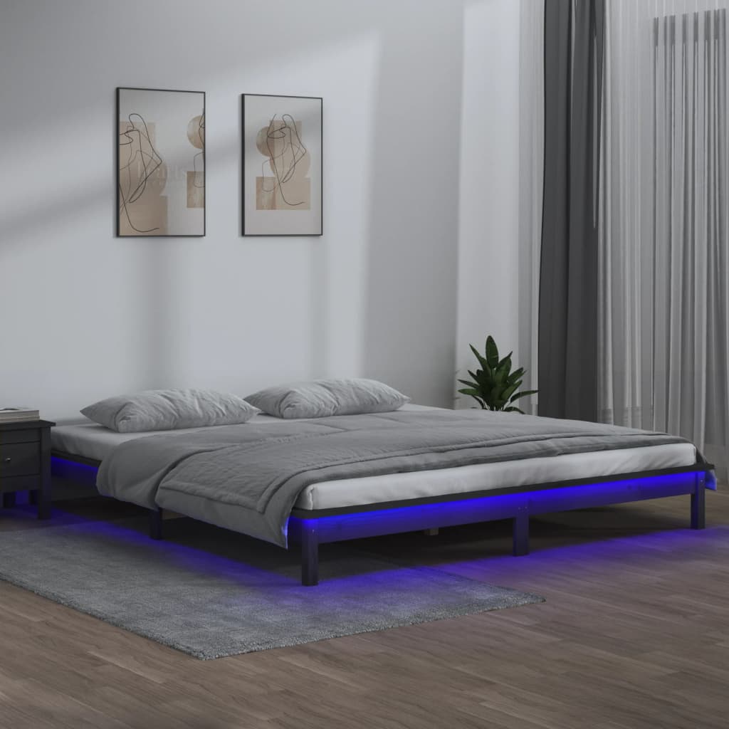 LED Bed Frame Grey 120x200 cm Solid Wood - Casper Homes