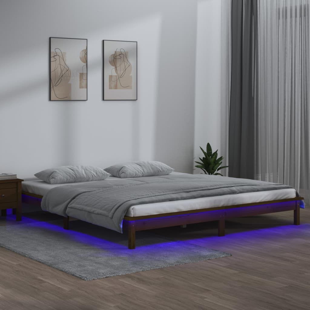 LED Bed Frame Honey Brown 140x200 cm Solid Wood - Millennium Furniture