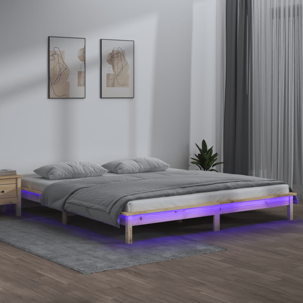 LED Bed Frame 150x200 cm King Size Solid Wood - Merlin Deals