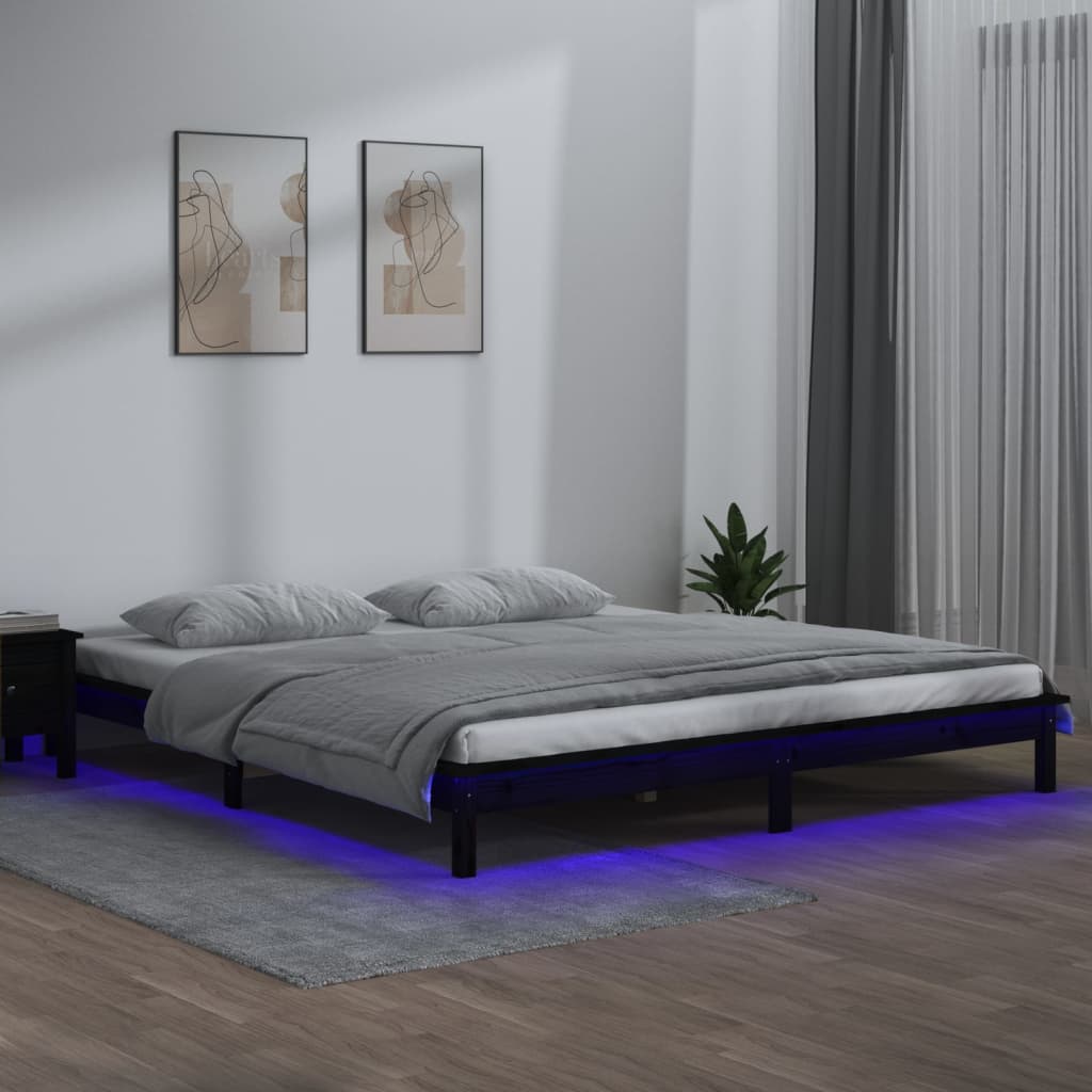 LED Bed Frame Black 120x190 cm Small Double Solid Wood - Sid & Sam