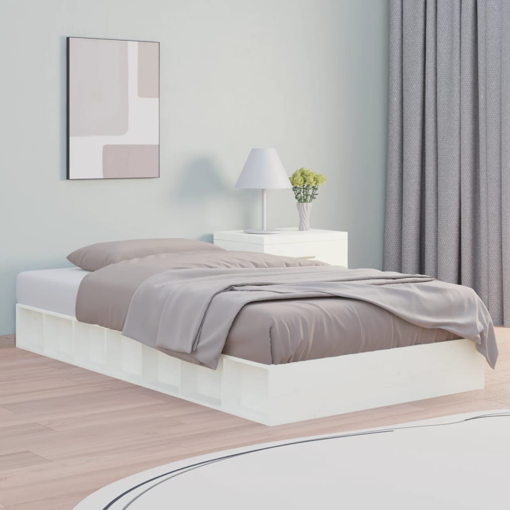 Bed Frame White 75x190 cm Small Single Solid Wood - Casper Homes