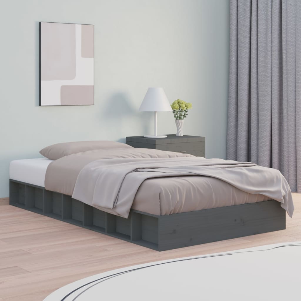 Bed Frame Grey 75x190 cm Small Single Solid Wood - Merkel Designers