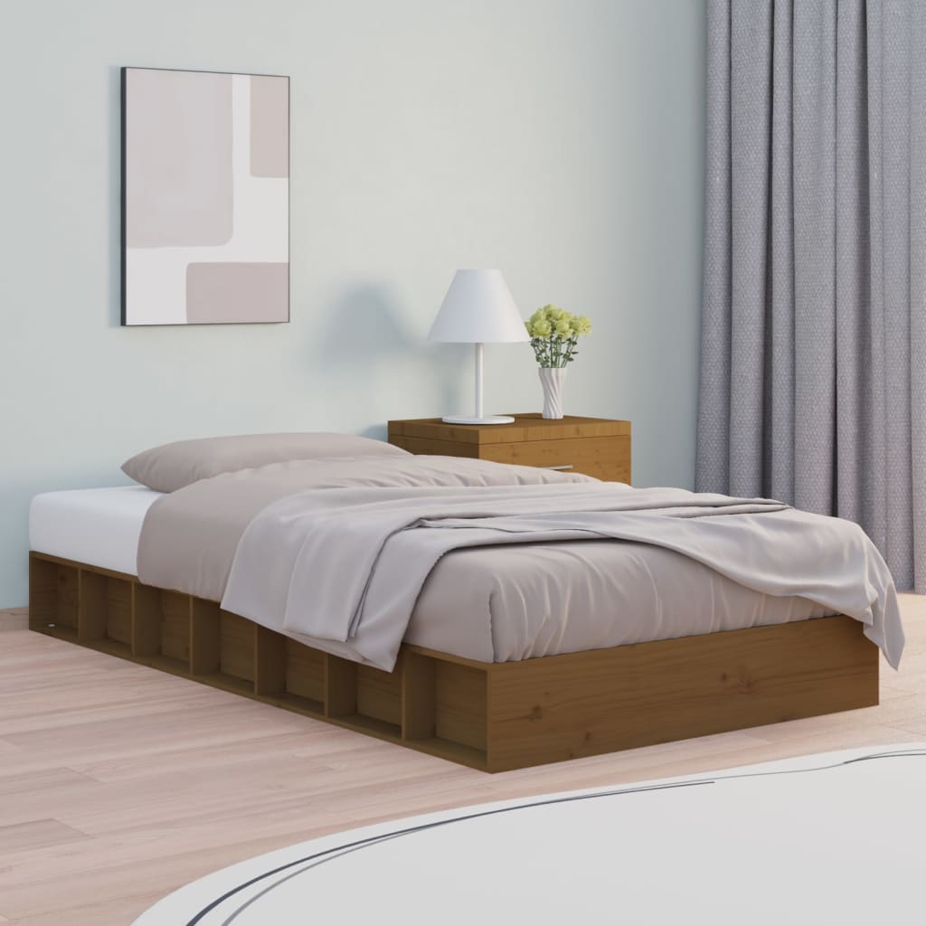 Bed Frame Honey Brown 75x190 cm Small Single Solid Wood - The Home Maker