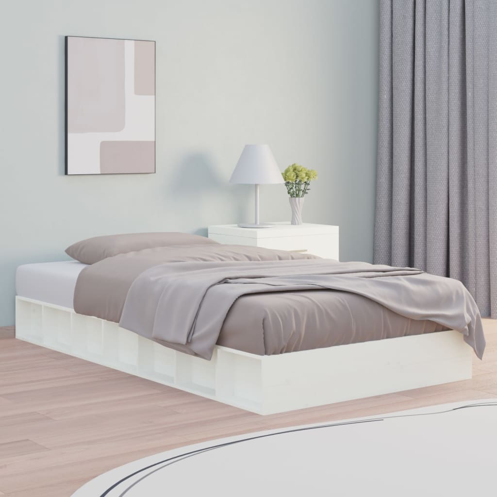 Bed Frame White 90x190 cm Single Solid Wood - Merlin Deals