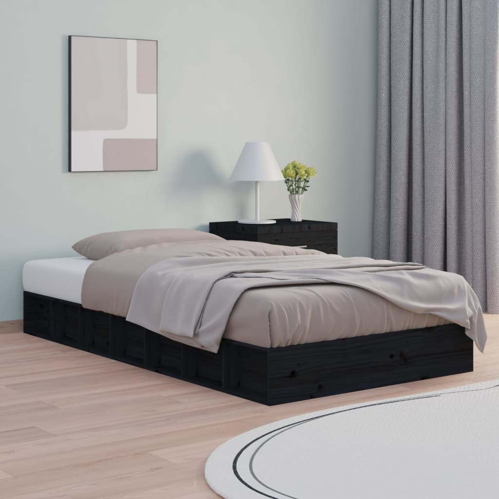 Bed Frame Black 135x190 cm Double Solid Wood - Decor Base