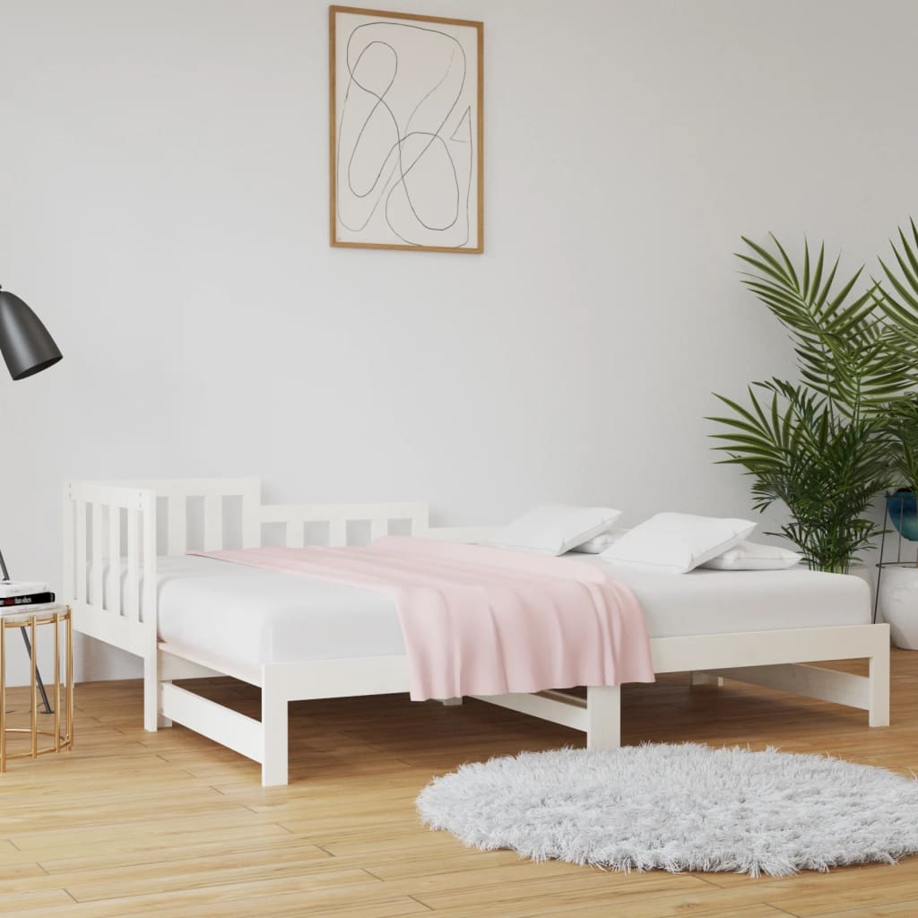 Pull-out Day Bed White 2x(90x190) cm Solid Wood Pine - Direct Imports