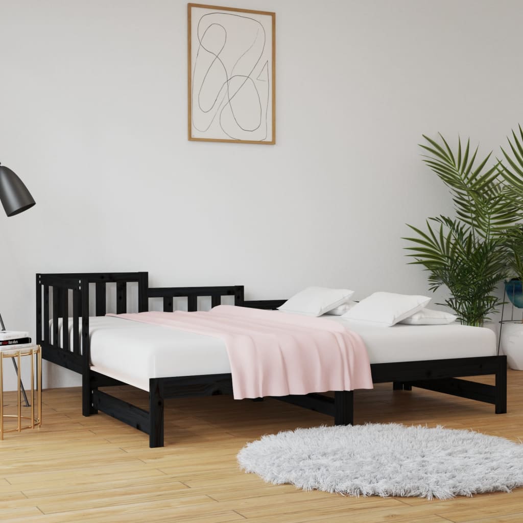 Pull-out Day Bed Black 2x(90x190) cm Solid Wood Pine - Casper Homes
