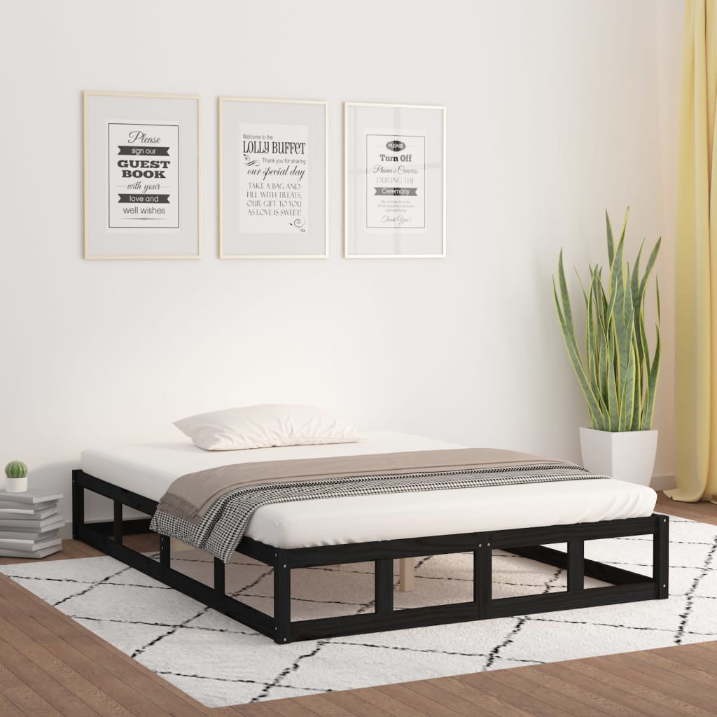 Bed Frame Black 120x200 cm Solid Wood - The Home Maker