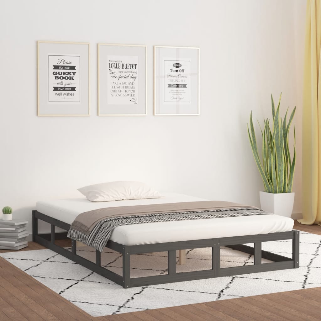 Bed Frame Grey 150x200 cm King Size Solid Wood - R and M Furniture