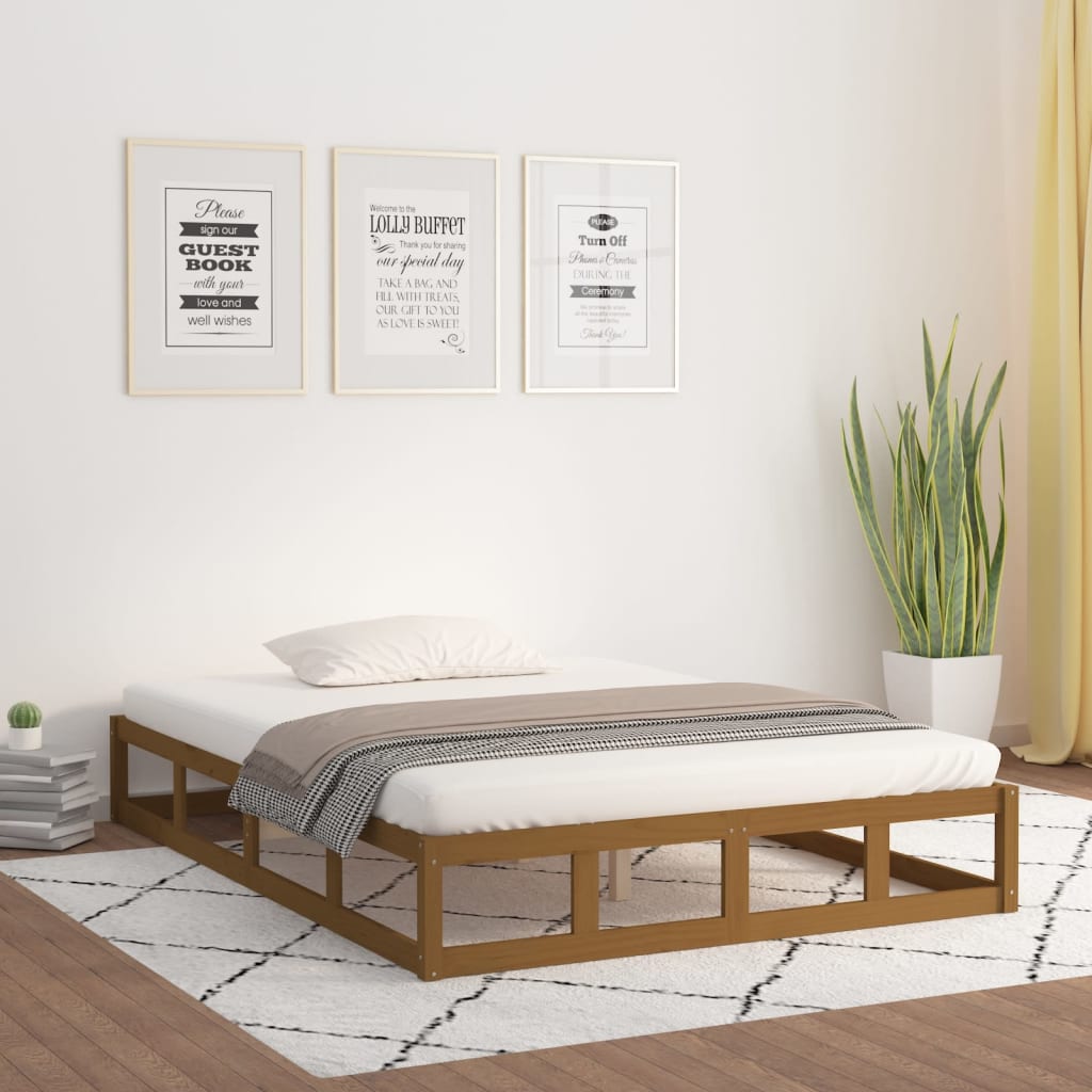 Bed Frame Honey Brown 150x200 cm King Size Solid Wood - Unbeatable Bargains