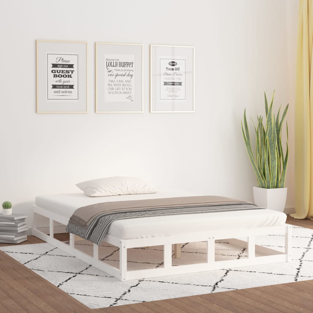 Bed Frame White 160x200 cm Solid Wood - Brittle & Co