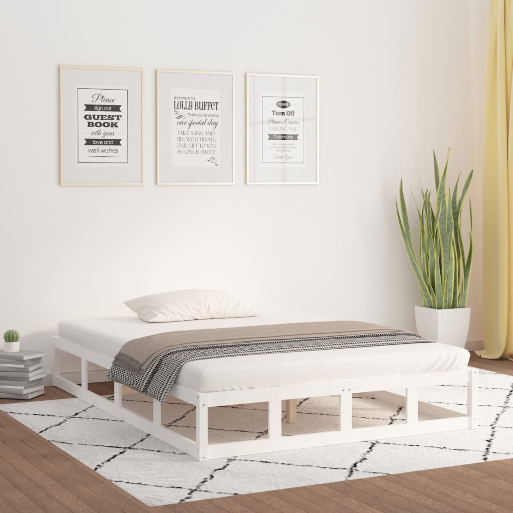 Bed Frame White 200x200 cm Solid Wood - Direct Imports