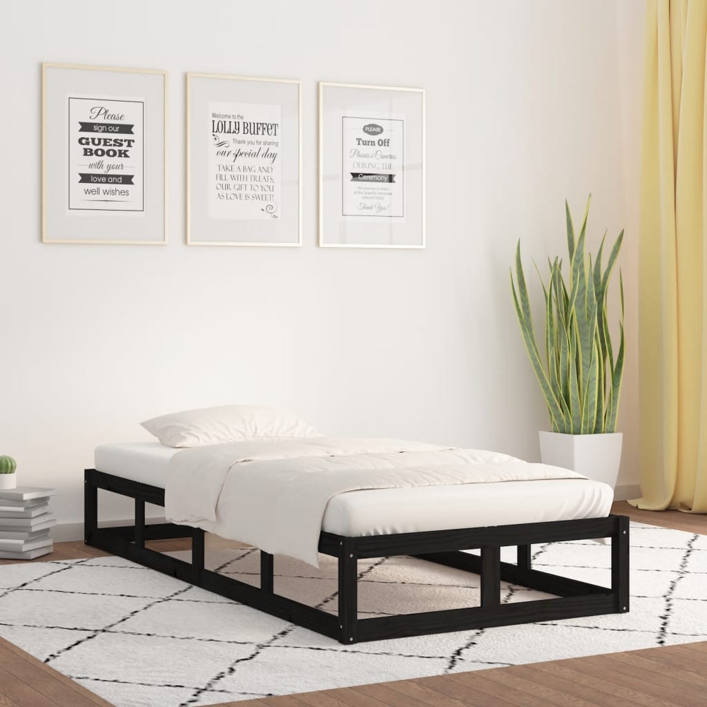 Bed Frame Black 75x190 cm Small Single Solid Wood - Sid & Sam