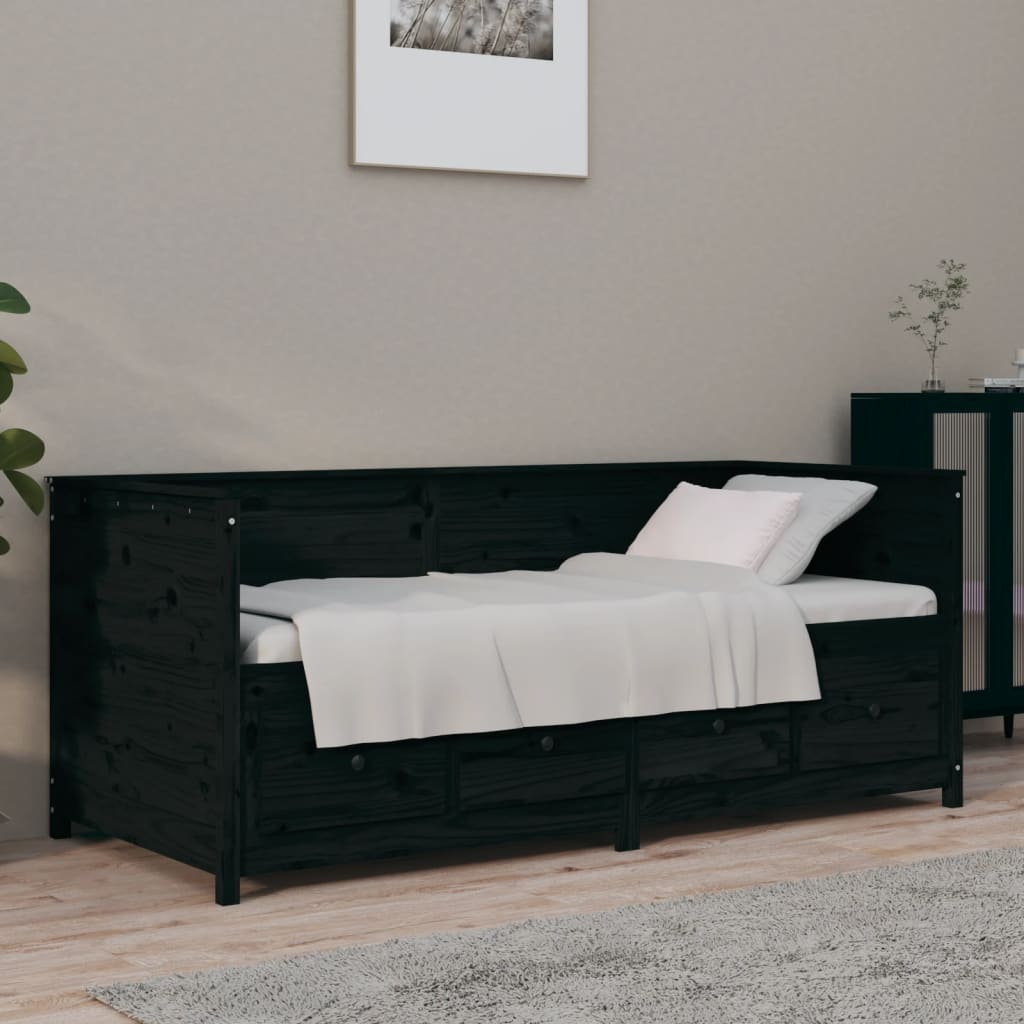 Day Bed Black 90x190 cm Solid Wood Pine - Merkel Designers