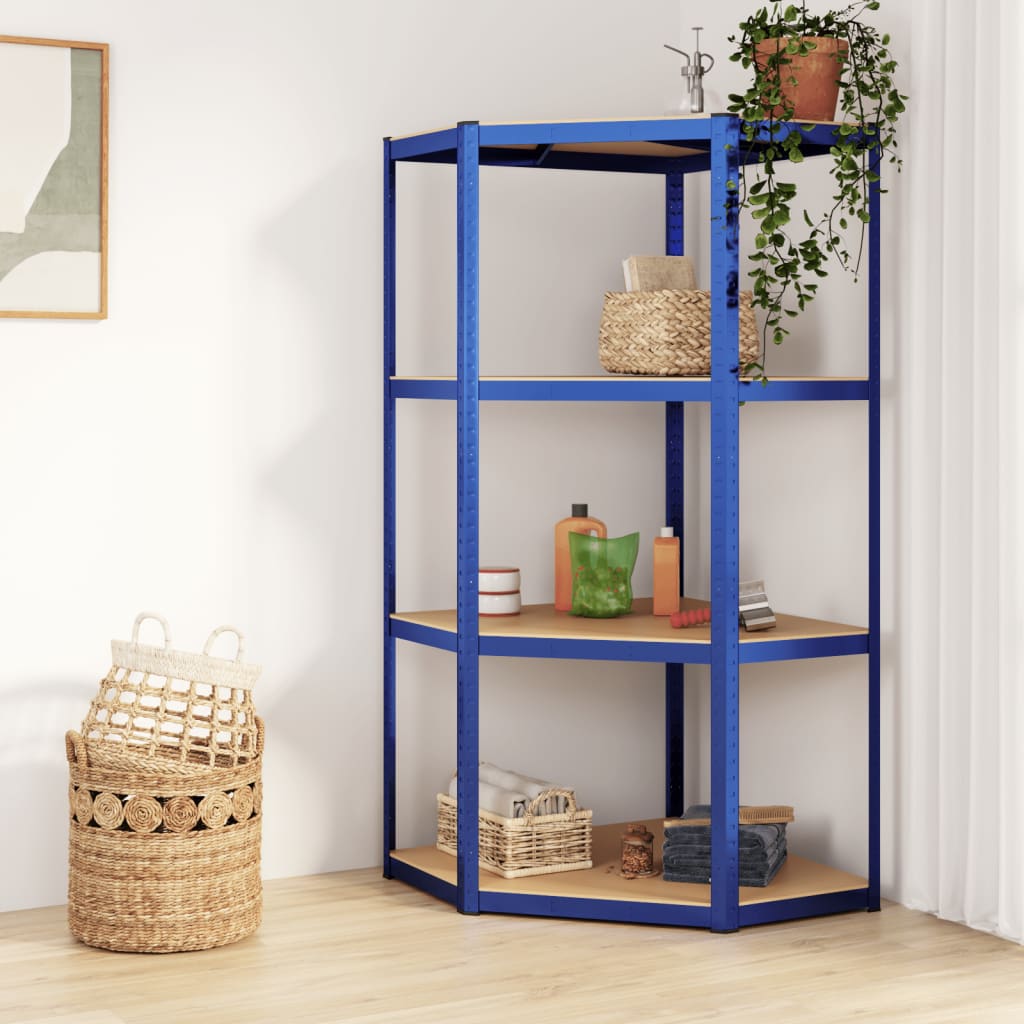 4-Layer Corner Shelf Blue Steel&Engineered Wood - R and M Furniture