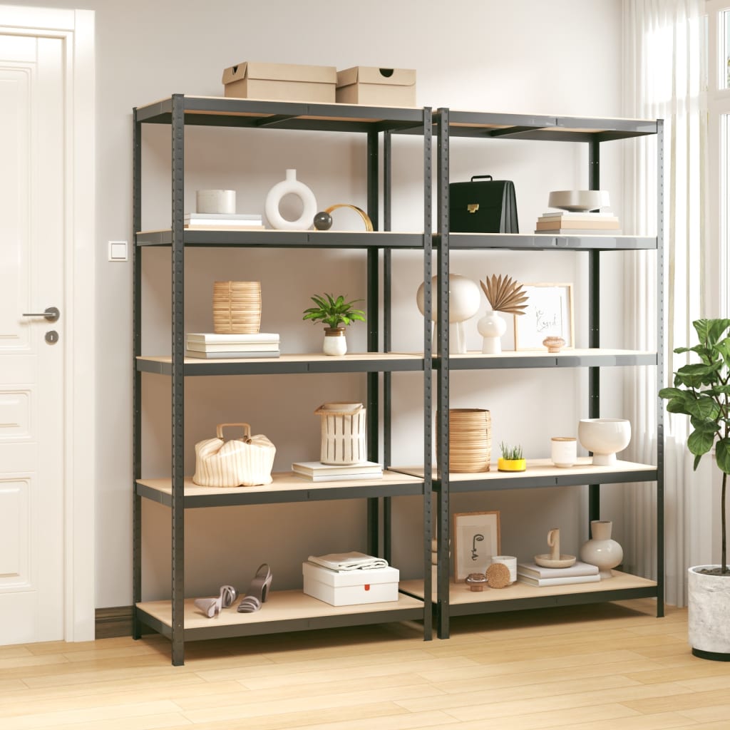 5-Layer Shelves 2 pcs Anthracite Steel&Engineered Wood - Decor Base