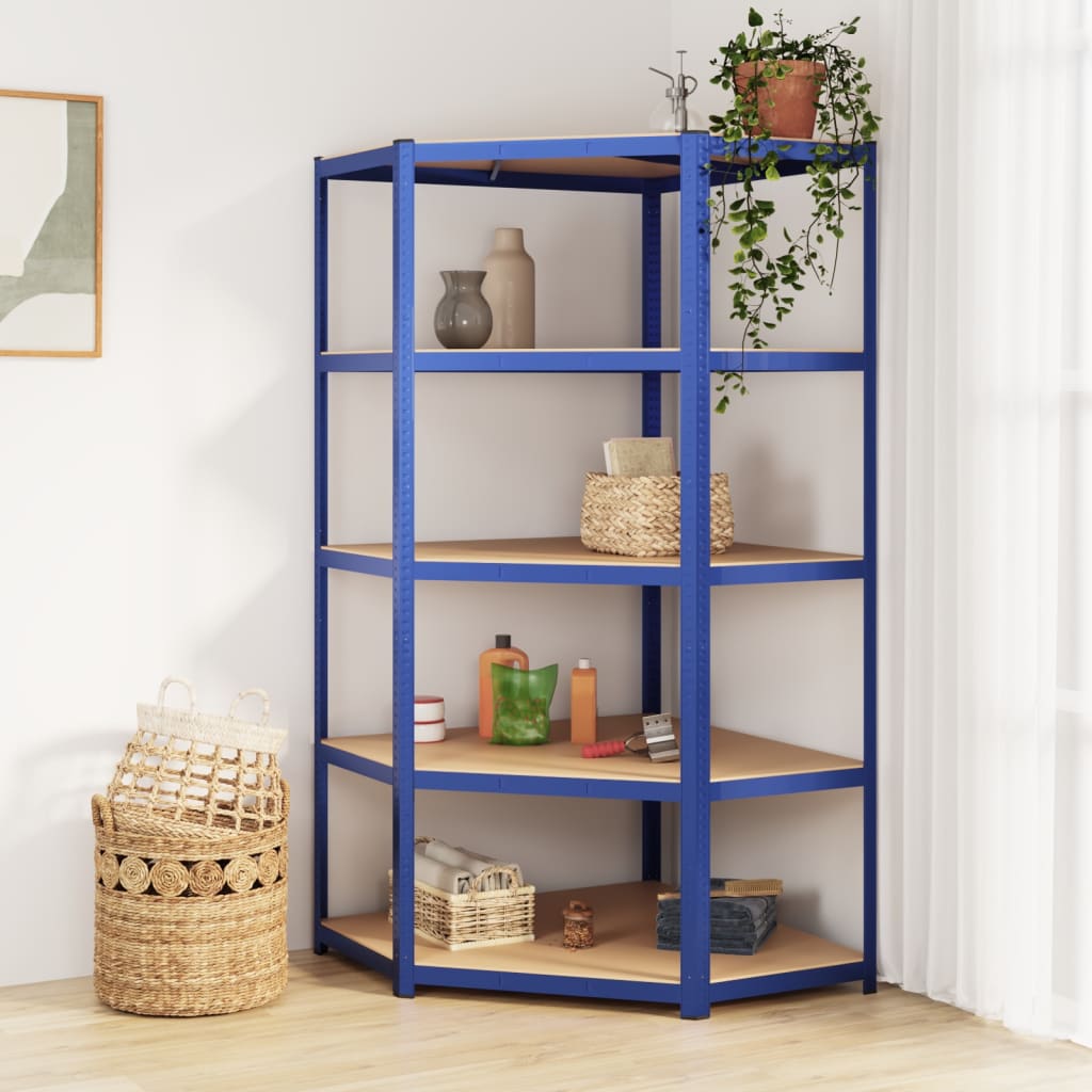 5-Layer Corner Shelf Blue Steel&Engineered Wood - Style and Chic