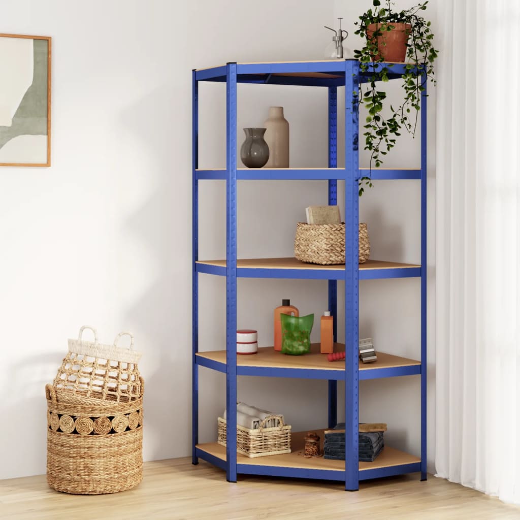 5-Layer Corner Shelf Blue Steel&Engineered Wood - Millennium Furniture