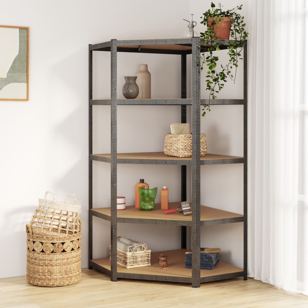 5-Layer Heavy-duty Corner Shelf Grey Steel&Engineered Wood - Unbeatable Bargains
