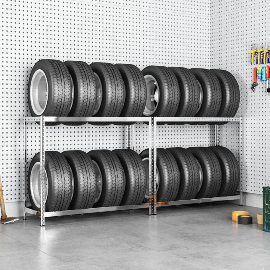 2-Layer Tire Racks 2 Pcs Silver 110x40x110cm Steel - All Things Good