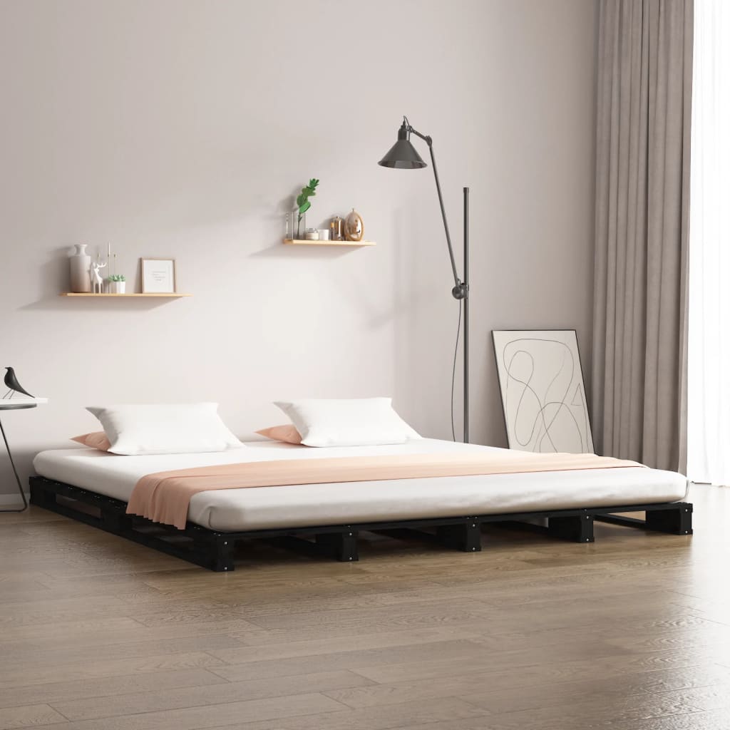 Pallet Bed Black 135x190 cm Double Wood Pine - Tyrell & Tyrell