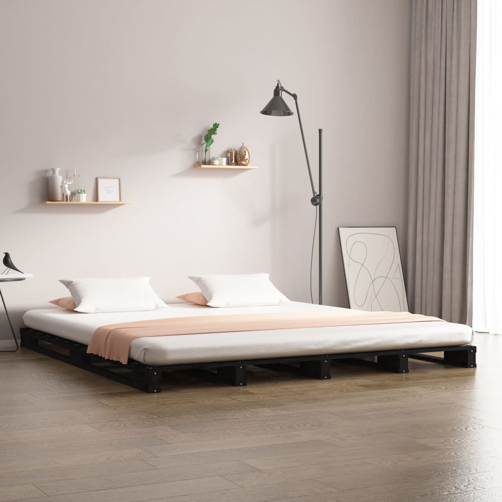 Pallet Bed Black 140x190 cm Solid Wood Pine - Decor Base