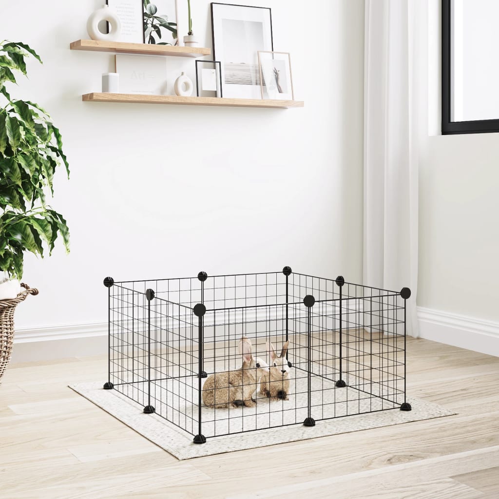 8-Panel Pet Cage Black 35x35 cm Steel - Decor Base