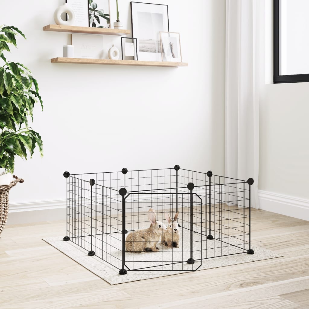 8-Panel Pet Cage with Door Black 35x35 cm Steel - Merkel Designers