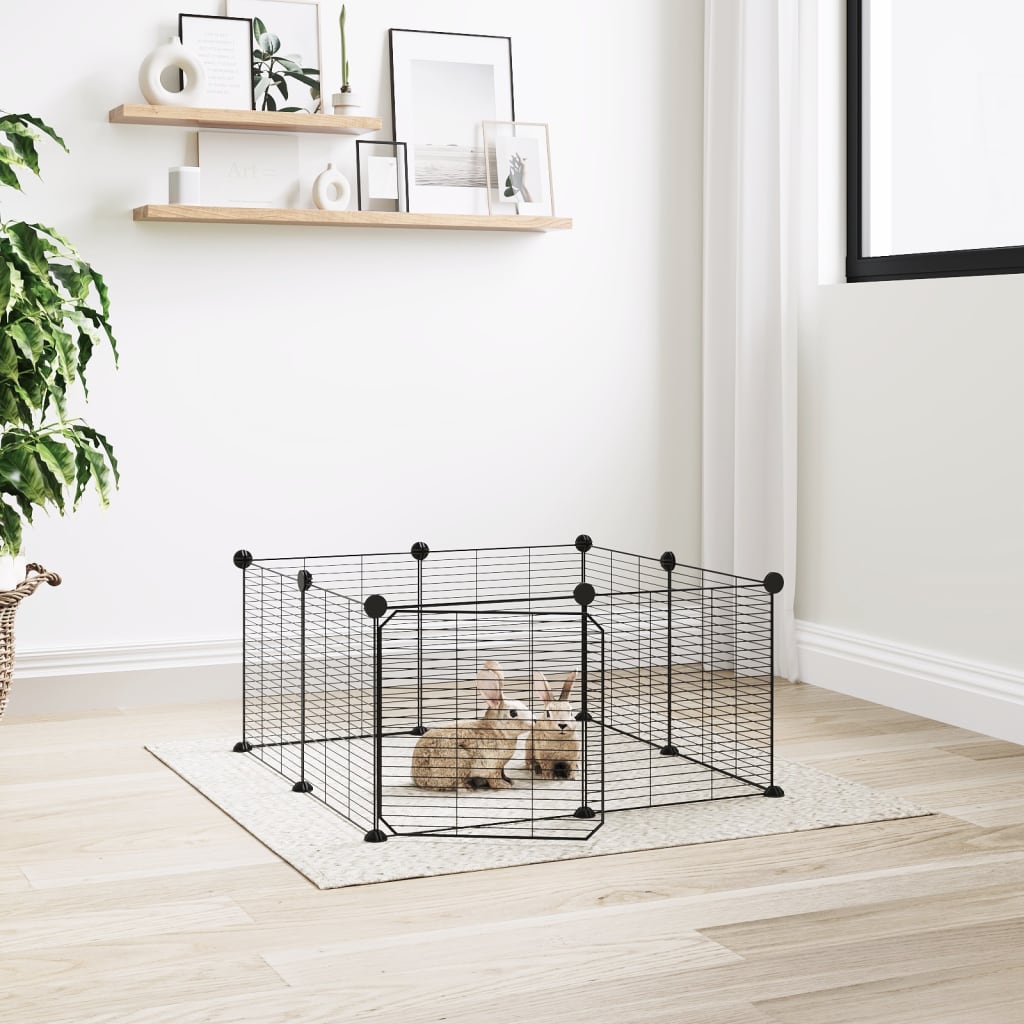 8-Panel Pet Cage with Door Black 35x35 cm Steel - Millennium Furniture