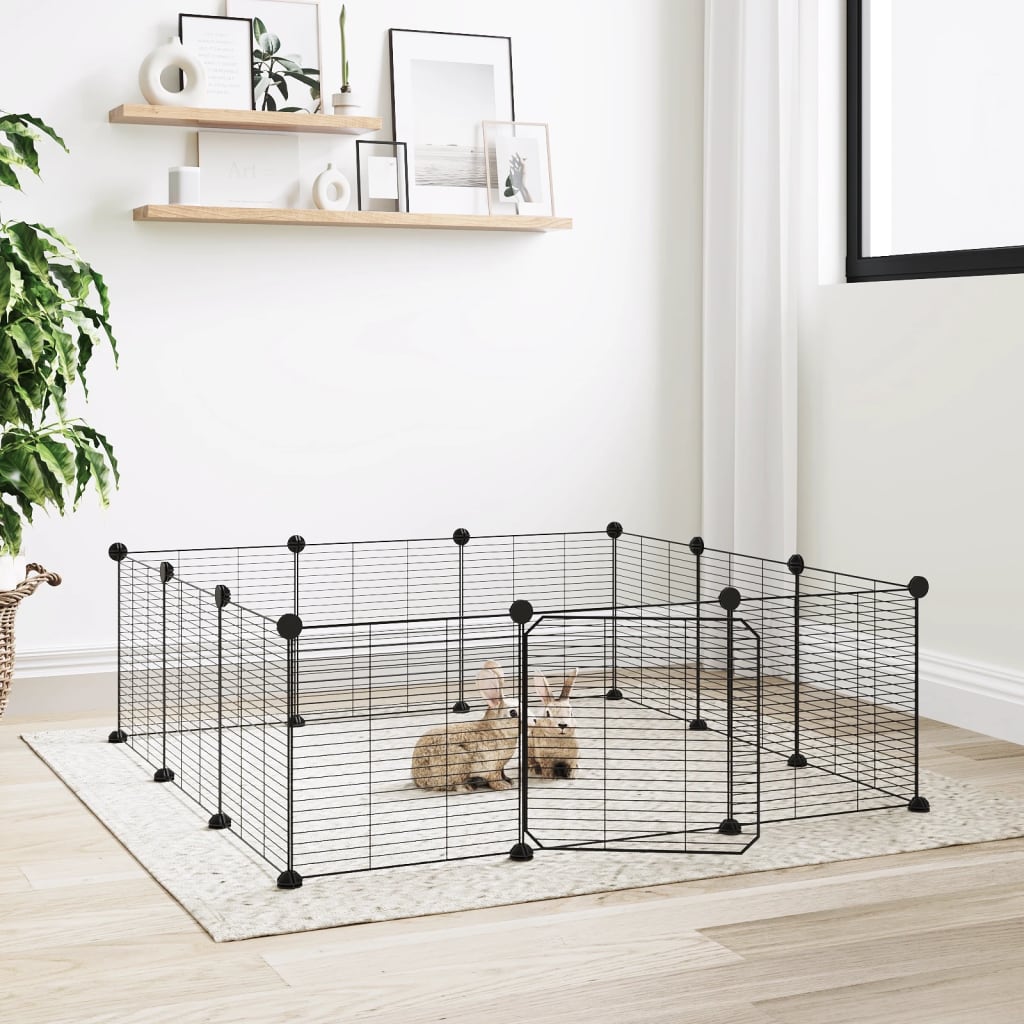 12-Panel Pet Cage with Door Black 35x35 cm Steel - Sid & Sam