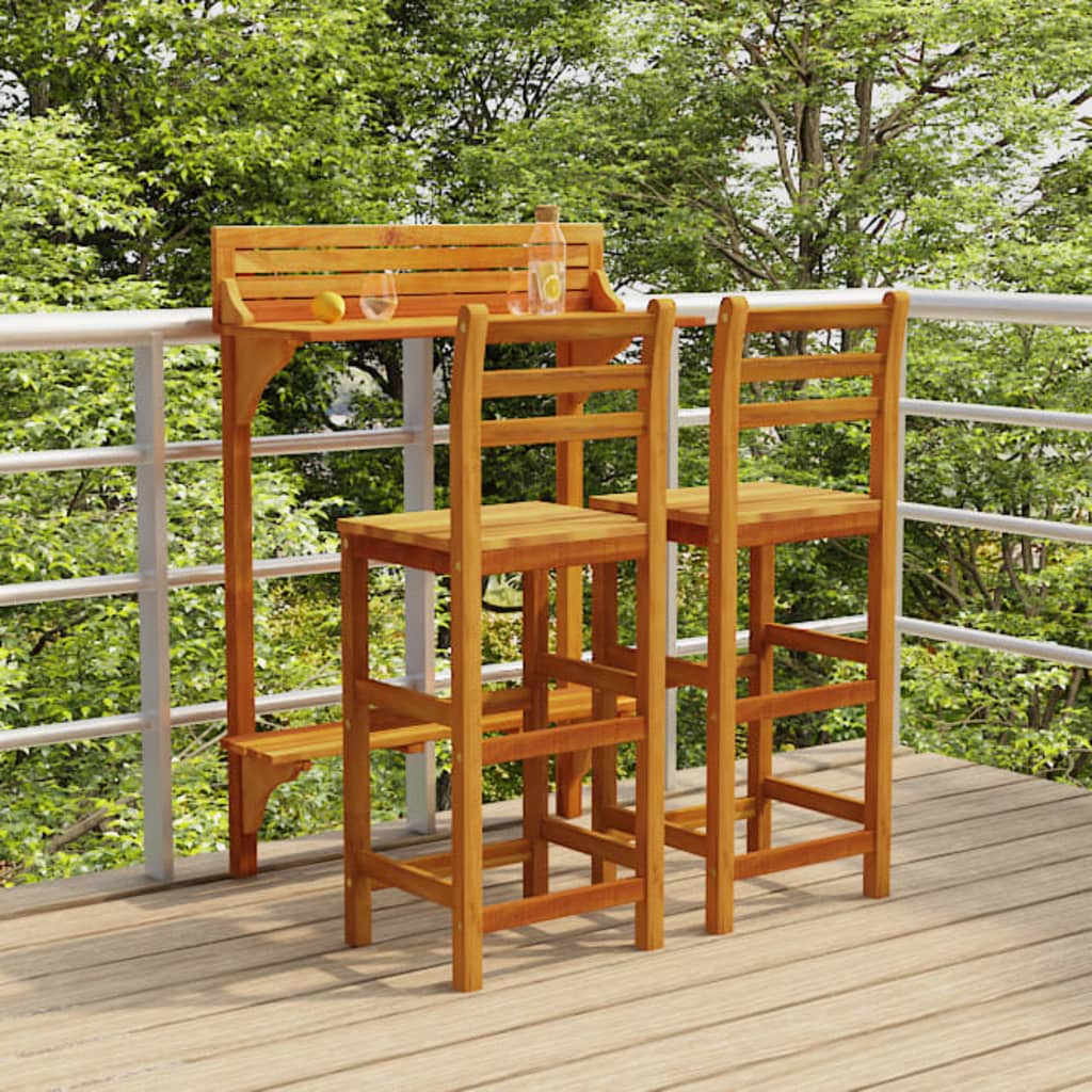 3 Piece Balcony Bar Set Solid Wood Acacia - All Things Good