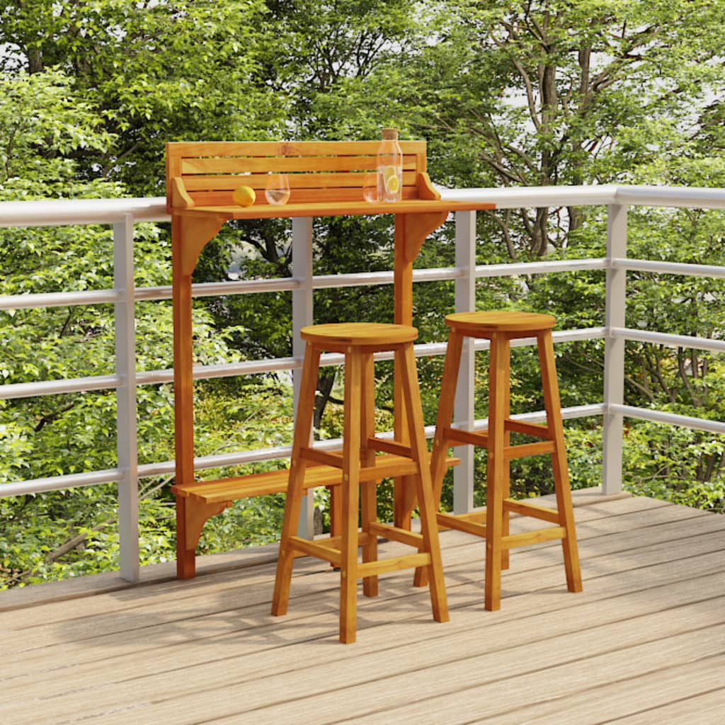 3 Piece Balcony Bar Set Solid Wood Acacia - Style and Chic