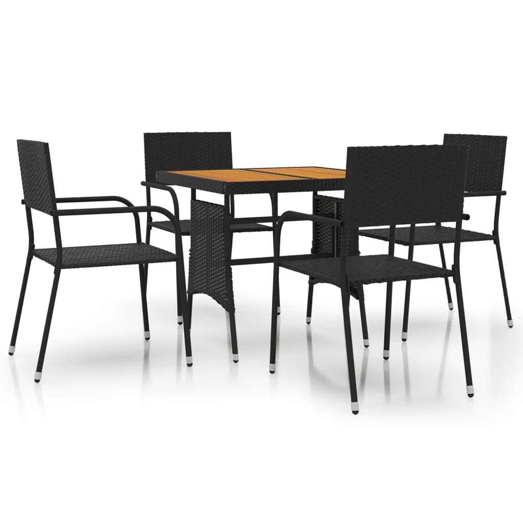 5 Piece Outdoor Dining Set Poly Rattan Black - Sid & Sam